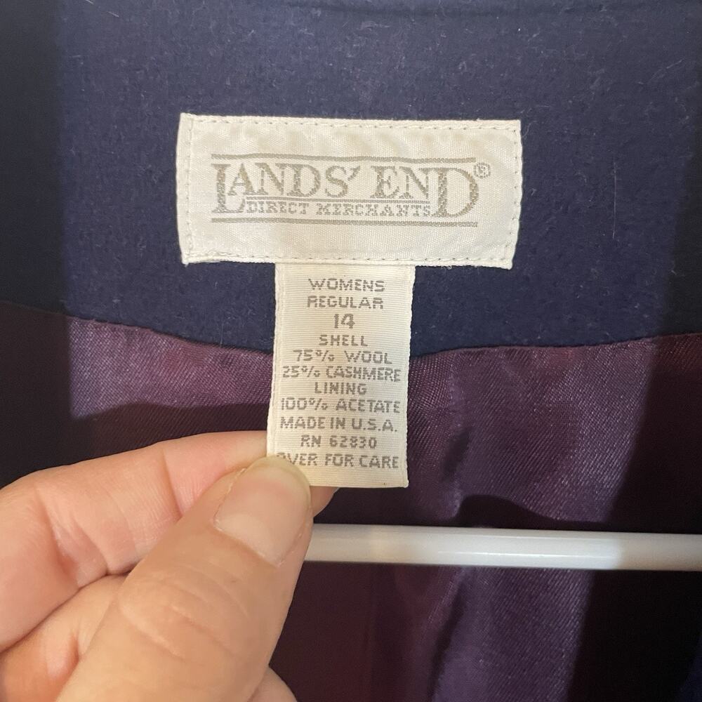 VTG Lands End Cashmere Wool Fleece Blazer Jacket Sz 14 Womens Blue One Button - Picture 2 of 8
